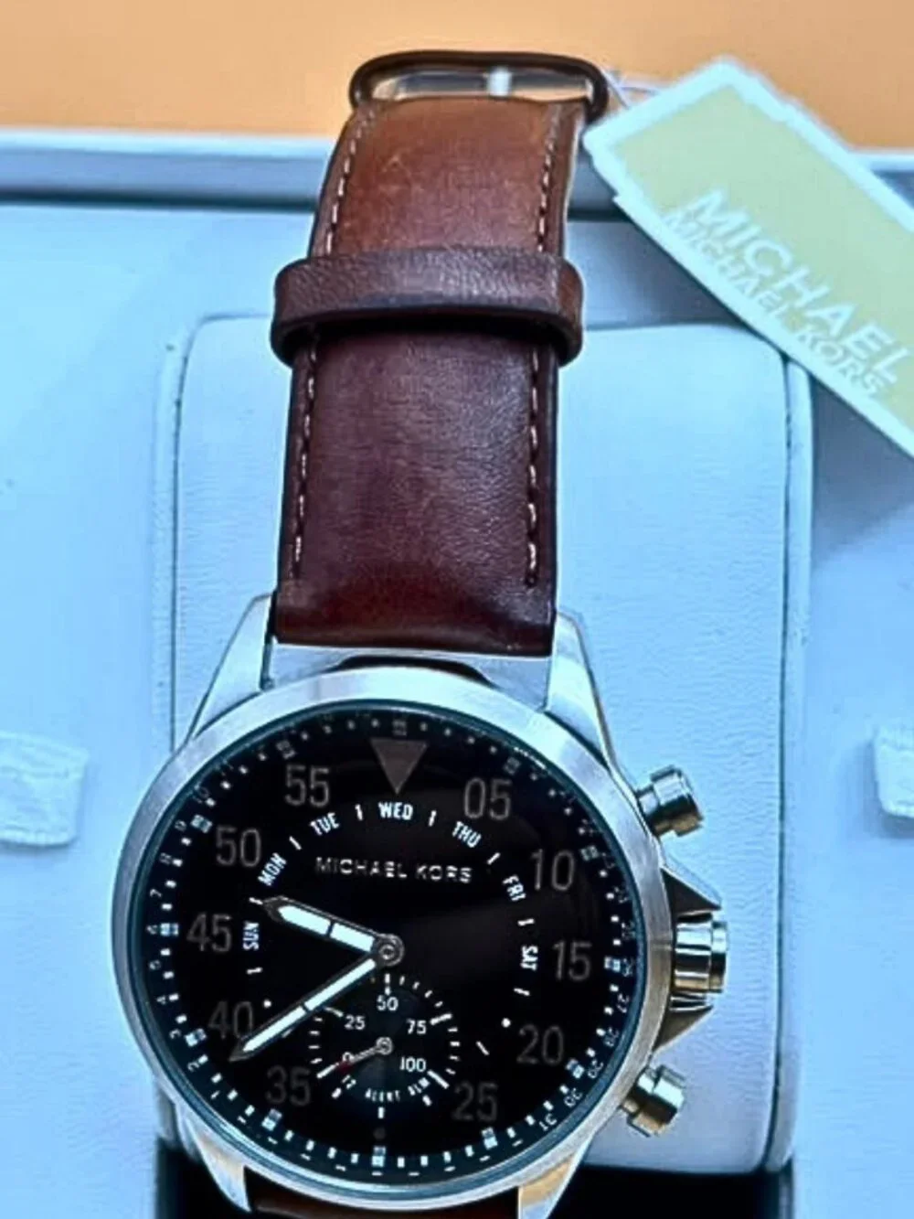 Michael Kors Men's Hybrid Smartwatch Black Dial Brown Leather Strap